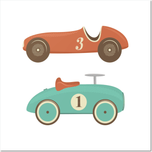 Retro toy racing cars with numbers one and three Posters and Art